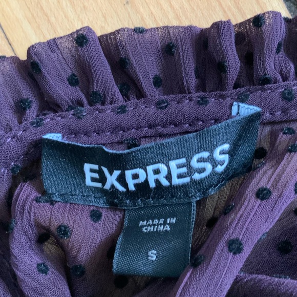 Express Polka Dot Smocked Peplum Top in Dark Purple - Picture 8 of 11